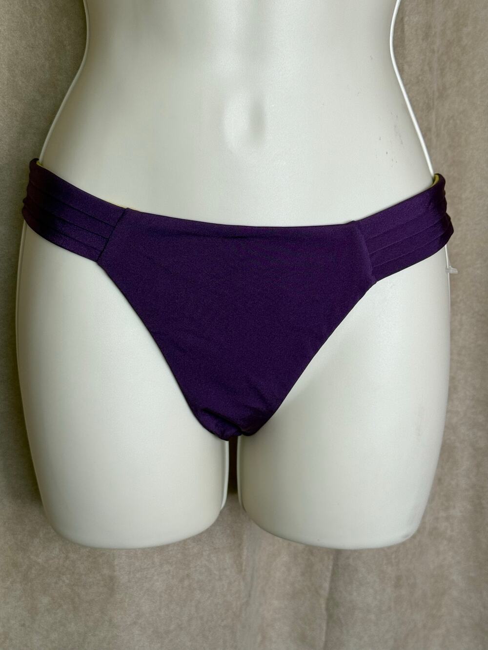 A Che Purple Gold Reversible Tab Side Bikini Bottom S NWT